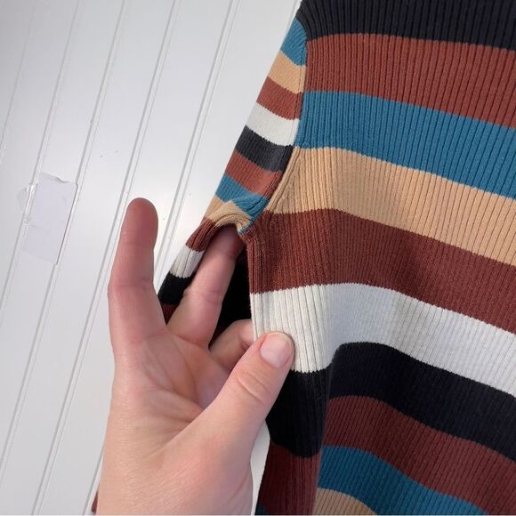Vintage (r)elativity Striped Turtleneck Sweater Medium Black Rust Beige - Picture 15 of 15